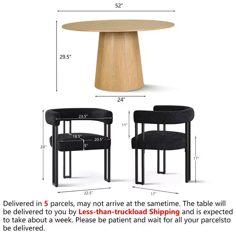 7-Piece Round Dining Table Set with 6 Upholstered Chenille Chairs, 52 Modern Pedestal Table with Metal Leg Dining Chairs for Kitchen-Panipeachy