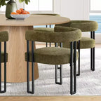 7-Piece Round Dining Table Set with 6 Upholstered Chenille Chairs, 52 Modern Pedestal Table with Metal Leg Dining Chairs for Kitchen-Panipeachy