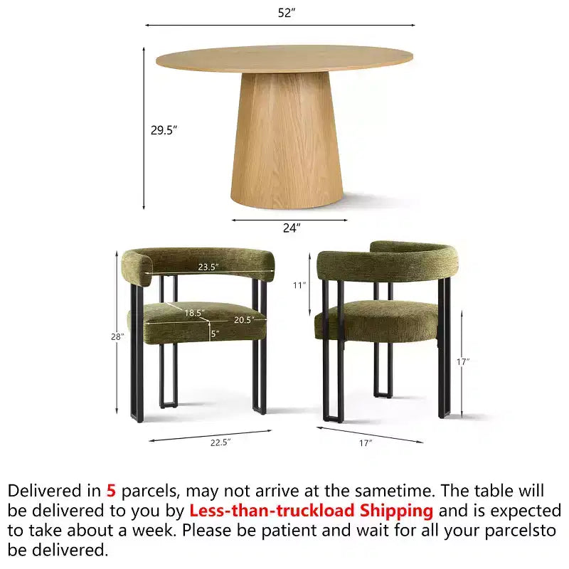 7-Piece Round Dining Table Set with 6 Upholstered Chenille Chairs, 52 Modern Pedestal Table with Metal Leg Dining Chairs for Kitchen-Panipeachy