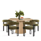 7-Piece Round Dining Table Set with 6 Upholstered Chenille Chairs, 52 Modern Pedestal Table with Metal Leg Dining Chairs for Kitchen-Panipeachy