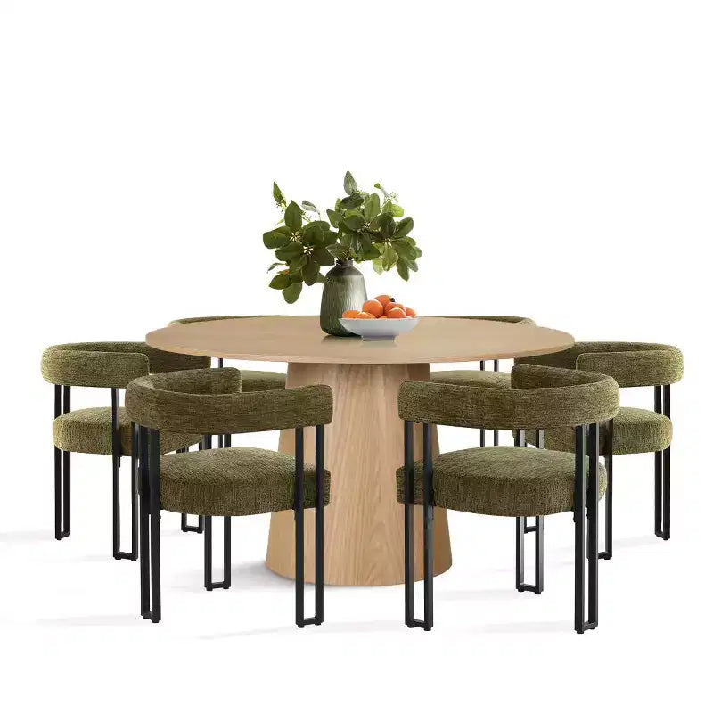 7-Piece Round Dining Table Set with 6 Upholstered Chenille Chairs, 52 Modern Pedestal Table with Metal Leg Dining Chairs for Kitchen-Panipeachy