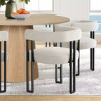 7-Piece Round Dining Table Set with 6 Upholstered Chenille Chairs, 52 Modern Pedestal Table with Metal Leg Dining Chairs for Kitchen-Panipeachy