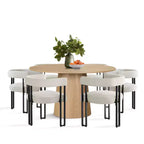 7-Piece Round Dining Table Set with 6 Upholstered Chenille Chairs, 52 Modern Pedestal Table with Metal Leg Dining Chairs for Kitchen-Panipeachy