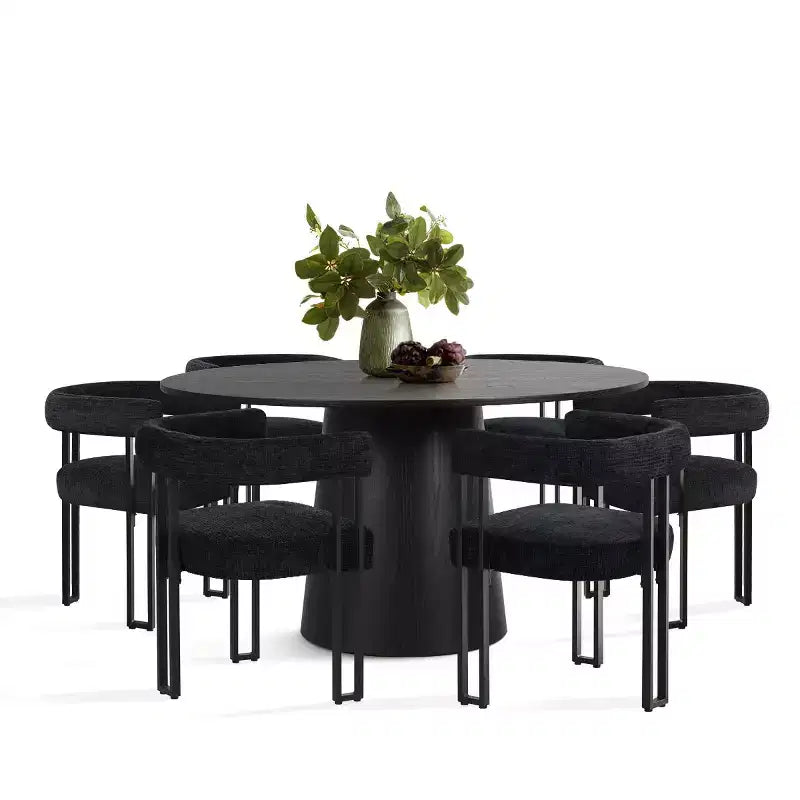 7-Piece Round Dining Table Set with 6 Upholstered Chenille Chairs, 52 Modern Pedestal Table with Metal Leg Dining Chairs for Kitchen-Panipeachy