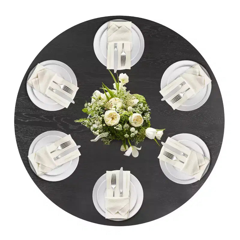 7-Piece Round Dining Table Set with 6 Upholstered Chenille Chairs, 52 Modern Pedestal Table with Metal Leg Dining Chairs for Kitchen-Panipeachy