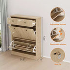 Large Fluted Shoe Cabinet: Features 2 Flip-Down & 1 Top Drawer with Adjustable Shelves. Freestanding Narrow Organizer for Entryway or Hallway.