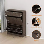 Large Fluted Shoe Cabinet: Features 2 Flip-Down & 1 Top Drawer with Adjustable Shelves. Freestanding Narrow Organizer for Entryway or Hallway.