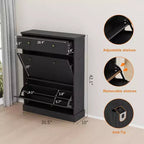 Large Fluted Shoe Cabinet: Features 2 Flip-Down & 1 Top Drawer with Adjustable Shelves. Freestanding Narrow Organizer for Entryway or Hallway.