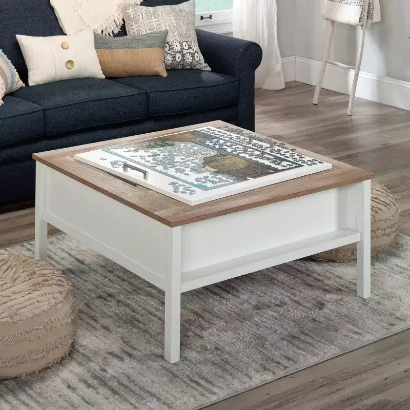 Table basse carrée moderne GDFStudio Fairview avec plateau de jeu et rangement caché