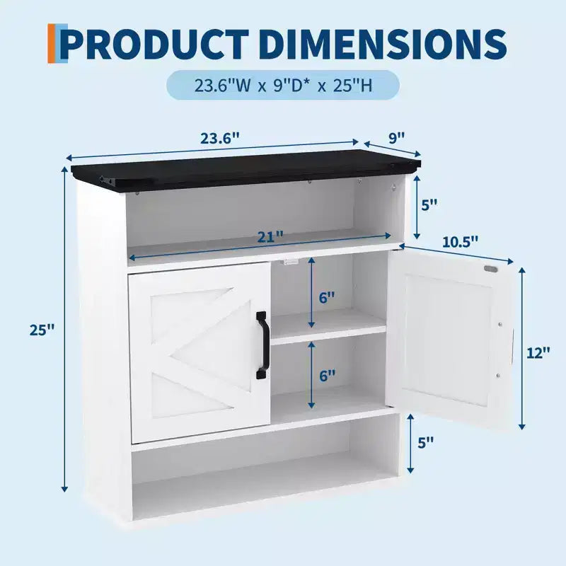 Bathroom Wall Cabinet Over The Toilet Storage with Barn Doors & 2 Drawers, Adjustable Shelves Farmhouse Bathroom Organizer