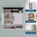 Bathroom Wall Cabinet Over The Toilet Storage with Barn Doors & 2 Drawers, Adjustable Shelves Farmhouse Bathroom Organizer