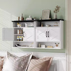 Bathroom Wall Cabinet Over The Toilet Storage with Barn Doors & 2 Drawers, Adjustable Shelves Farmhouse Bathroom Organizer
