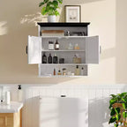Bathroom Wall Cabinet Over The Toilet Storage with Barn Doors & 2 Drawers, Adjustable Shelves Farmhouse Bathroom Organizer