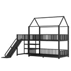 Lit superposé maison en métal double/complet avec escalier de rangement, toboggan et barrières de sécurité, Noir - ModernLuxe