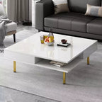 TUYOHW Exquisite Coffee Table with Drawers,2-Tie Wooden Center Table for Home Decor,Living Room Cocktail Table with High Gloss Top,110lbs Max,White
