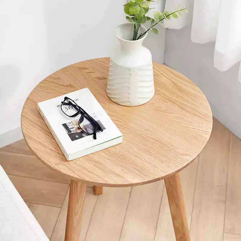 TUYOHW Modern Coffee Table with 100% Oak Wood Frame,17.7 Low End Table for Living Room,Rustic Round Side Table,Easy to Assemble,Natural