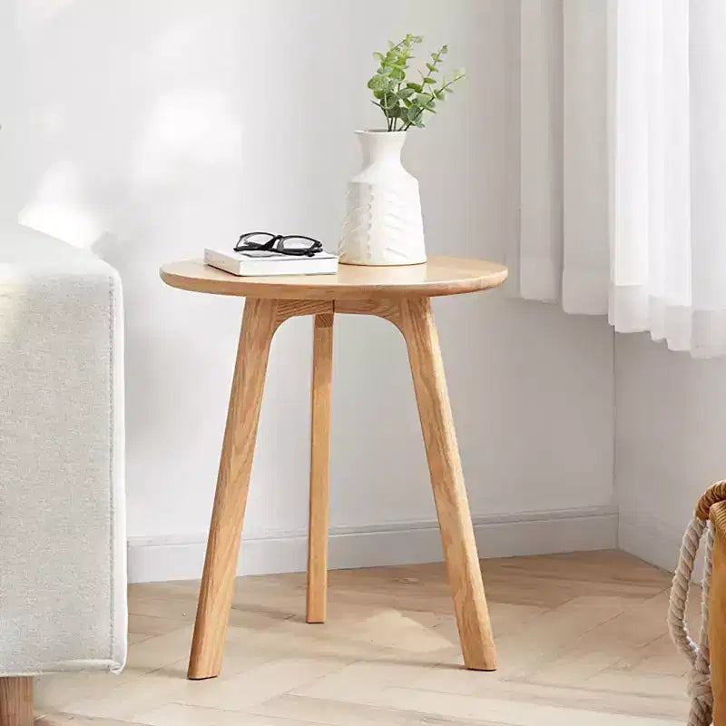 TUYOHW Modern Coffee Table with 100% Oak Wood Frame,17.7 Low End Table for Living Room,Rustic Round Side Table,Easy to Assemble,Natural