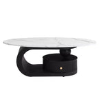 TUYOHW Modern Nesting Coffee Table Set of 2,Oval Coffee Table for Living Room,Round End Table Set with Drawer,Storage Cocktail Table,Black/White