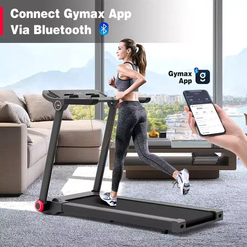 Tapis de course pliable Gymax, machine de marche électrique avec moteur puissant de 3,75 CV, tapis de course électrique sous le bureau avec haut-parleur Bluetooth et écran LCD