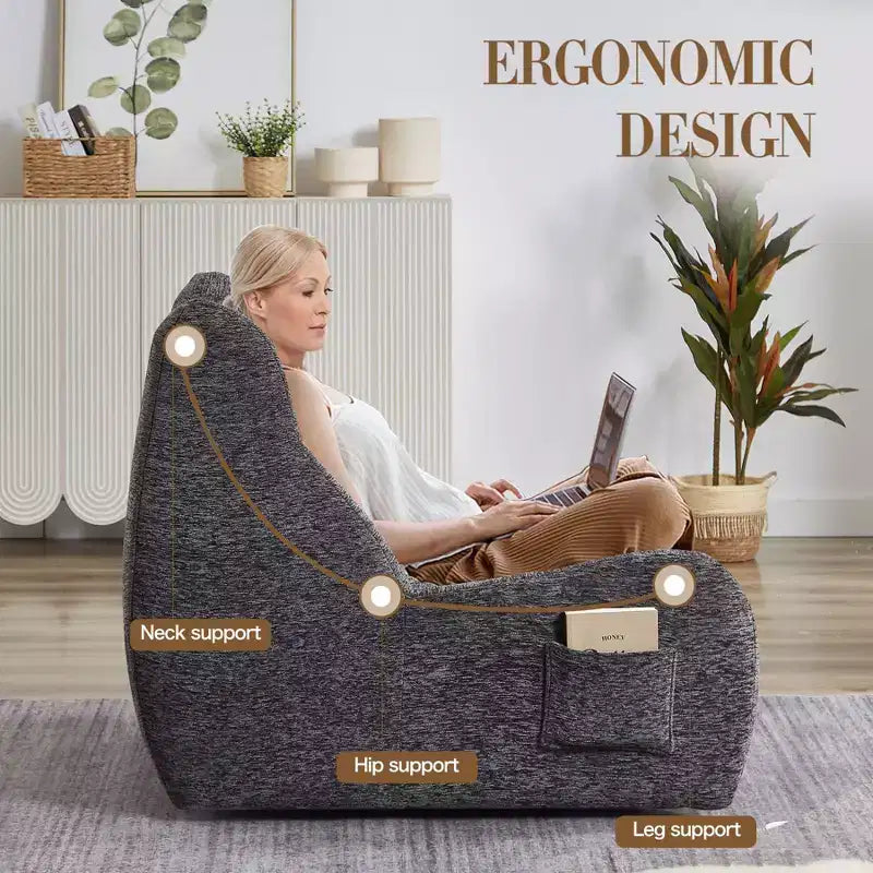 Fauteuil poire géant Okak avec accoudoirs, fauteuil de sol avec éponge haute résilience, canapé poire paresseux pour adultes, fauteuil d'appoint