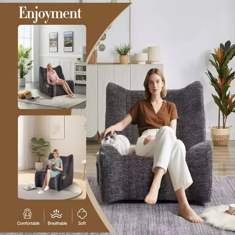 Fauteuil poire géant Okak avec accoudoirs, fauteuil de sol avec éponge haute résilience, canapé poire paresseux pour adultes, fauteuil d'appoint