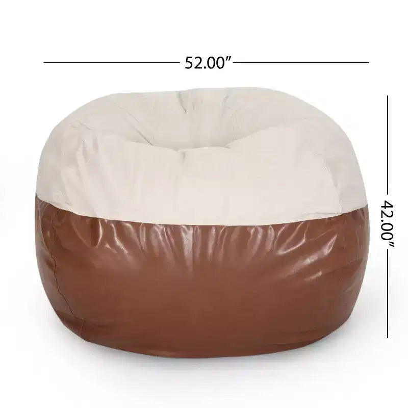 Okak 5 FT Rounded Bean Bag Chair, Faux Leather Bean Bag Sofa Floor Chair Comfy Sofa Chair for Living Room, Bedroom