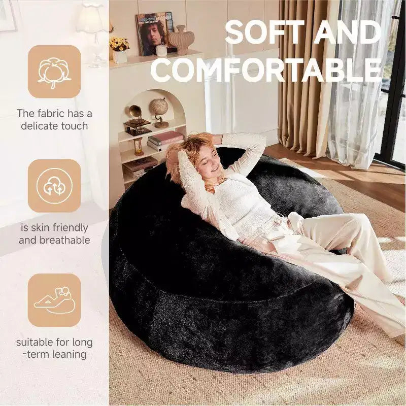 Okak Grand pouf géant avec mousse à mémoire de forme, fauteuil de sol avec housse en flanelle, pouf de jeu pour adultes pour salon, noir