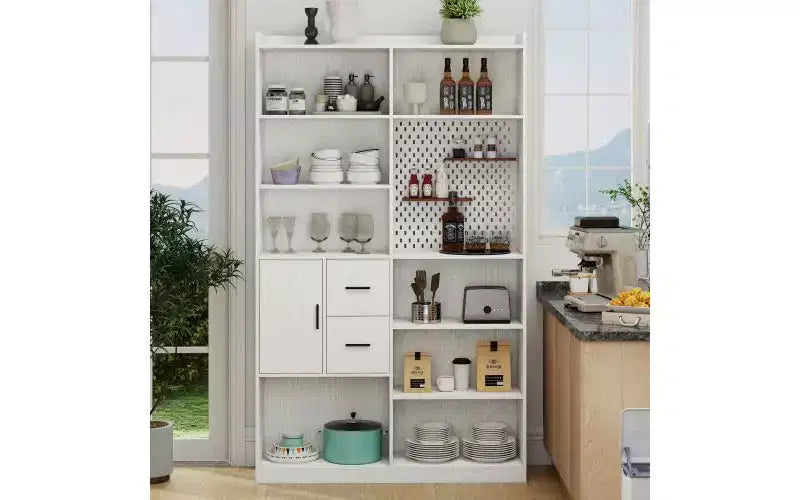 TUYOHW 4-Tier Tall Bookshelves with 10 Cubes and 3 Doors,Open Shelf Bookshelf with Storage Cabinet,Wood Bookcases for Living Room,Office
