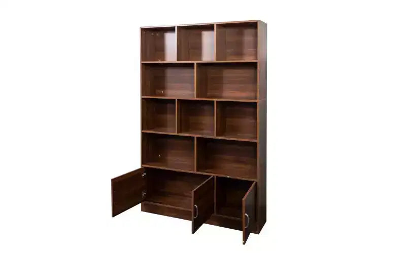 TUYOHW 4-Tier Tall Bookshelves with 10 Cubes and 3 Doors,Open Shelf Bookshelf with Storage Cabinet,Wood Bookcases for Living Room,Office