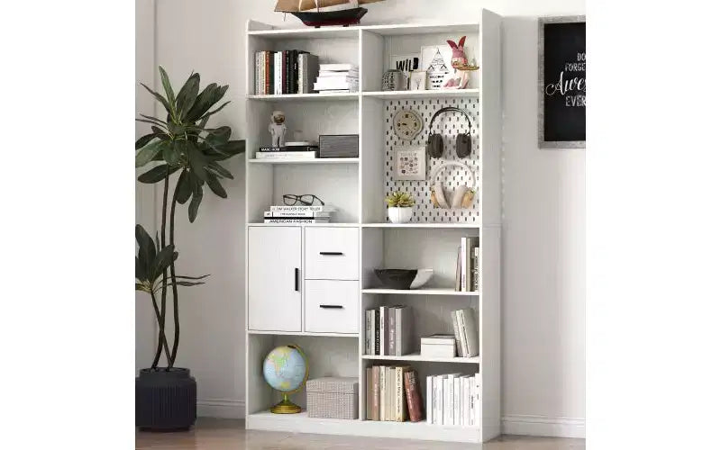 TUYOHW 4-Tier Tall Bookshelves with 10 Cubes and 3 Doors,Open Shelf Bookshelf with Storage Cabinet,Wood Bookcases for Living Room,Office