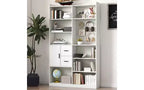 TUYOHW 4-Tier Tall Bookshelves with 10 Cubes and 3 Doors,Open Shelf Bookshelf with Storage Cabinet,Wood Bookcases for Living Room,Office