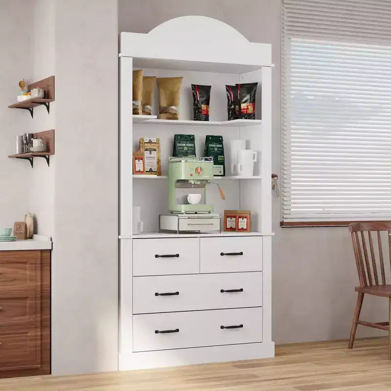 Hitow Meuble de Rangement de Cuisine Autonome Armoire de Rangement avec 4 Tiroirs/Étagères Ouvertes Meuble Organisateur pour Cuisine et Bar à Café