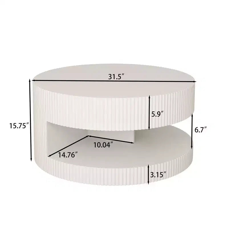 TUYOHW Table basse d'appoint cannelée très tendance de 80 cm, table de salon ronde à 2 niveaux, table d'appoint chic pour salon, table d'appoint de rangement, capacité de 50 kg