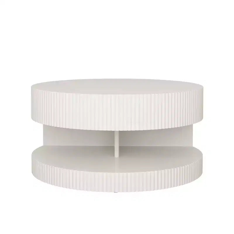 TUYOHW Table basse d'appoint cannelée très tendance de 80 cm, table de salon ronde à 2 niveaux, table d'appoint chic pour salon, table d'appoint de rangement, capacité de 50 kg