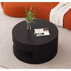 TUYOHW 31.5 On-Trend Fluted Accent Coffee Table,2-Tier Round Center Table Chic End Table for Living Room,Storage Side Table,110lbs Capacity