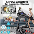 Tapis de course pliable avec inclinaison automatique, capacité de 136 kg, vitesse de 5 CV et 19 km/h, contrôle via application intelligente, 64+3+3+1 programmes, équipement pour la course à pied, la marche et le jogging