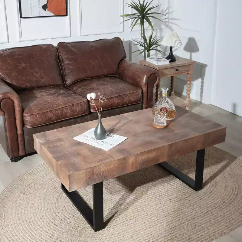GDFStudio Leva Industrial Wooden Coffee Table with Metal Legs