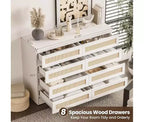 Rattan Dresser for Bedroom, Modern 8 Drawer Wooden Dresser Chest, Wide Wood Beside Table for Closet, Nursery, Living Room and Entryway