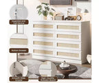 Rattan Dresser for Bedroom, Modern 8 Drawer Wooden Dresser Chest, Wide Wood Beside Table for Closet, Nursery, Living Room and Entryway