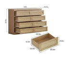 Rattan Dresser for Bedroom, Modern 8 Drawer Wooden Dresser Chest, Wide Wood Beside Table for Closet, Nursery, Living Room and Entryway