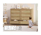 Rattan Dresser for Bedroom, Modern 8 Drawer Wooden Dresser Chest, Wide Wood Beside Table for Closet, Nursery, Living Room and Entryway