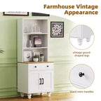 Modern Kitchen Pantry Cabinet with Adjustable Shelves, Drawer & 4 Gourd-Shaped Legs, 5 Tier Farmhouse Storage Bookshelf for Living Room