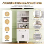 Modern Kitchen Pantry Cabinet with Adjustable Shelves, Drawer & 4 Gourd-Shaped Legs, 5 Tier Farmhouse Storage Bookshelf for Living Room