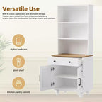 Modern Kitchen Pantry Cabinet with Adjustable Shelves, Drawer & 4 Gourd-Shaped Legs, 5 Tier Farmhouse Storage Bookshelf for Living Room