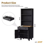 Modern Kitchen Pantry Cabinet with Adjustable Shelves, Drawer & 4 Gourd-Shaped Legs, 5 Tier Farmhouse Storage Bookshelf for Living Room