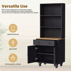 Modern Kitchen Pantry Cabinet with Adjustable Shelves, Drawer & 4 Gourd-Shaped Legs, 5 Tier Farmhouse Storage Bookshelf for Living Room