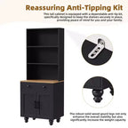 Modern Kitchen Pantry Cabinet with Adjustable Shelves, Drawer & 4 Gourd-Shaped Legs, 5 Tier Farmhouse Storage Bookshelf for Living Room