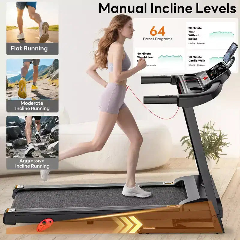 3.25HP Treadmills on Sale for Home, Electric Treadmill 300 LBS Capacity, Foldable Treadmill with Incline, Running Machine w/64 Preset Programs