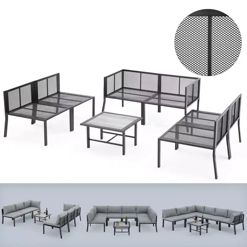 Mondawe 7 Pieces Metal Outdoor Furniture Sets Patio Sectional Sofa Garden Conversation Sets