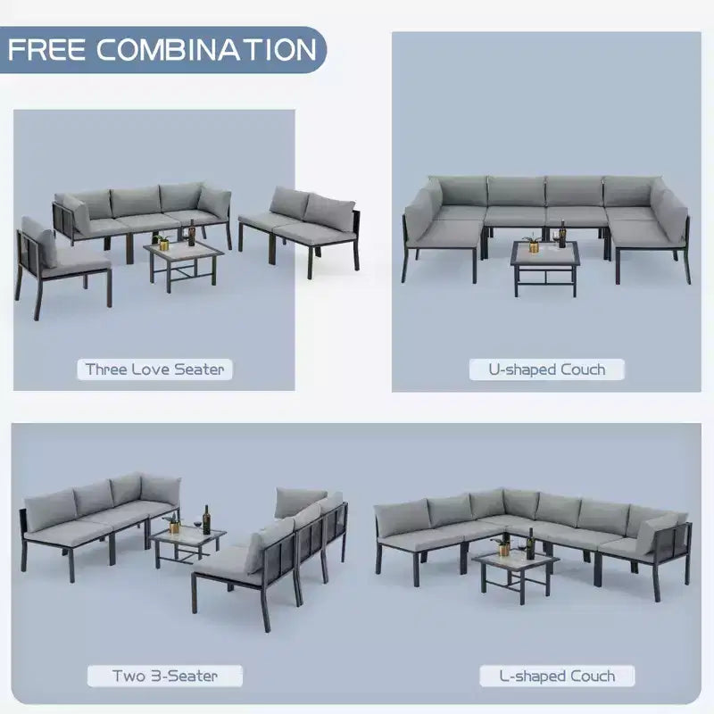 Mondawe 7 Pieces Metal Outdoor Furniture Sets Patio Sectional Sofa Garden Conversation Sets